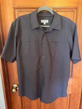 Orvis Men’s Large Short Sleeve Button Down Shirt Charcoal Gray